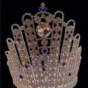 Elegant Silver Tiara with Blue and Gold Accents